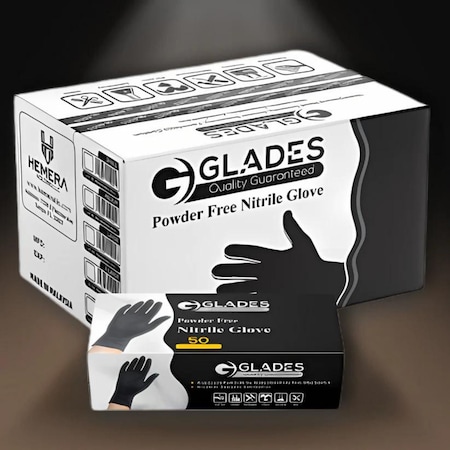 Glades Nitrile Disposable Gloves, 8 mil Palm , Nitrile, Powder-Free, XXL, 500 PK, Black XXL